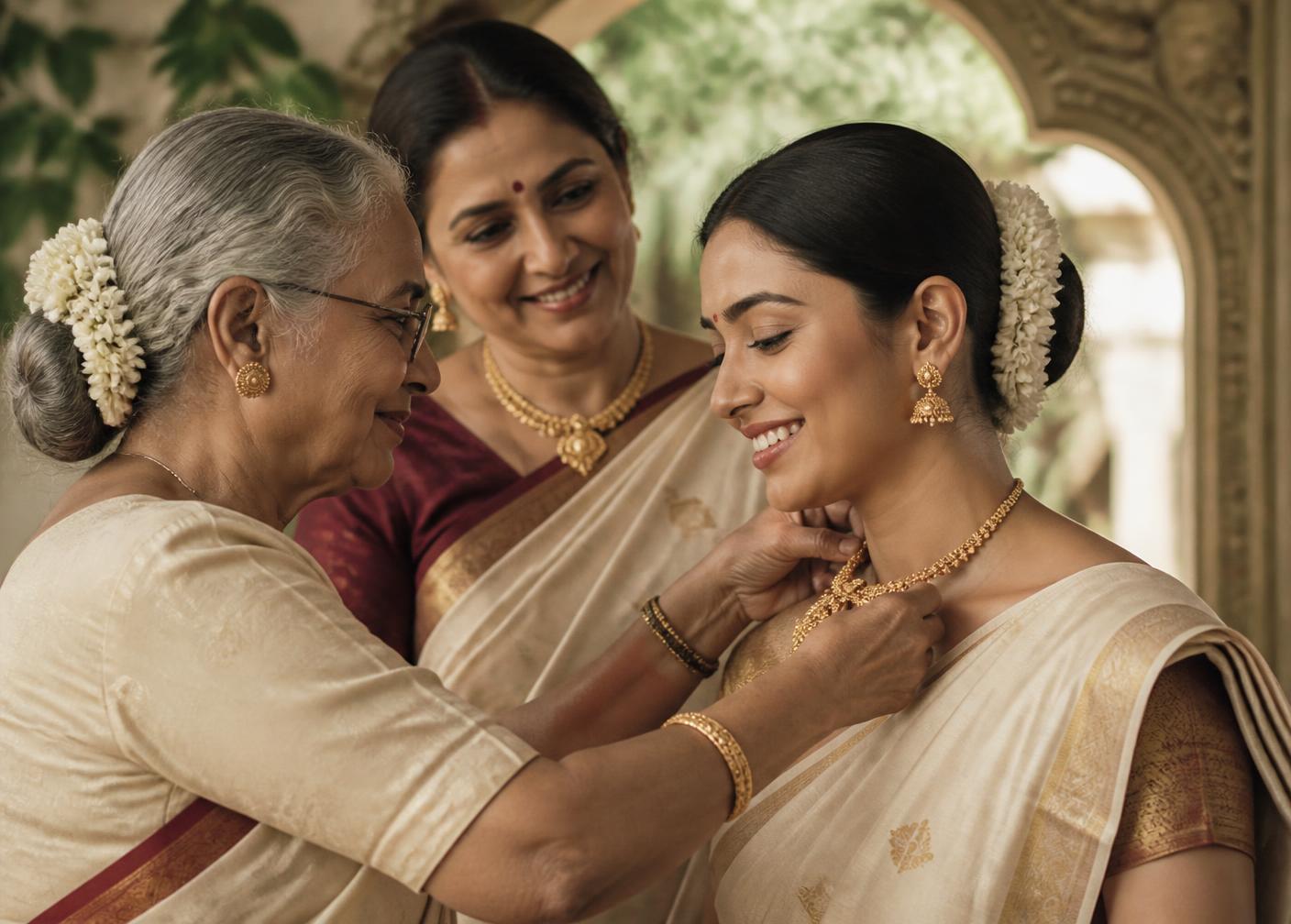 Three generations of a family with gold jewellery
